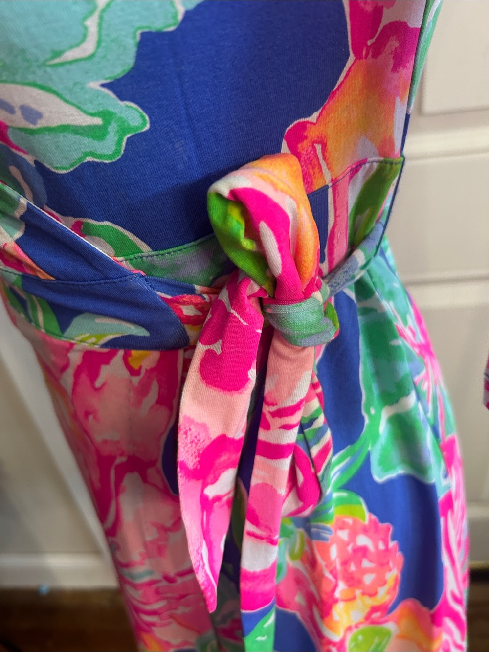 Lilly Pulitzer Pink, Blue & Green Floral Wrap Midi Dress - Picture 6 of 7